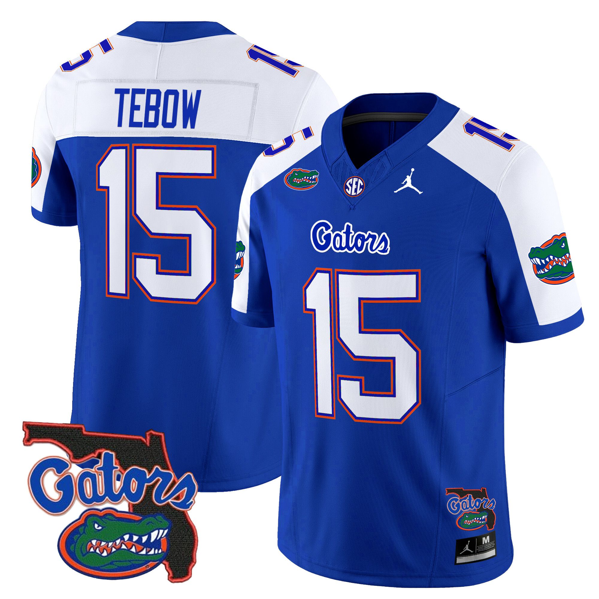 Men Florida Gators #15 Tebow Blue 2024 Florida Patch Vapor Limited NCAA Jersey